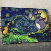 Ghibli Starry Night Totoro Wall Art Canvas
